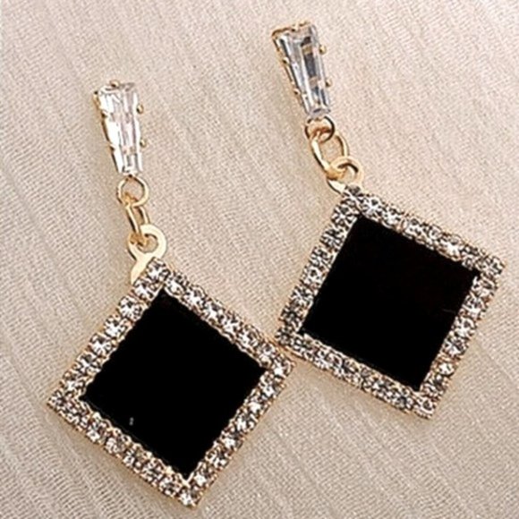 New 18k Gold Plated Cultured Onyx White Sapphire Drop Earrings - Picture 1 of 2